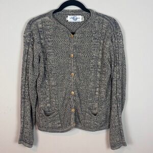 The Sweater Venture Handknit Womens Heathered Cable Knit Cardigan sz MED Cotton